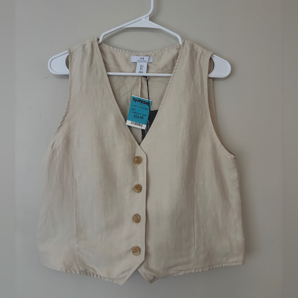 NWT Linen Blend Halston Button Vest